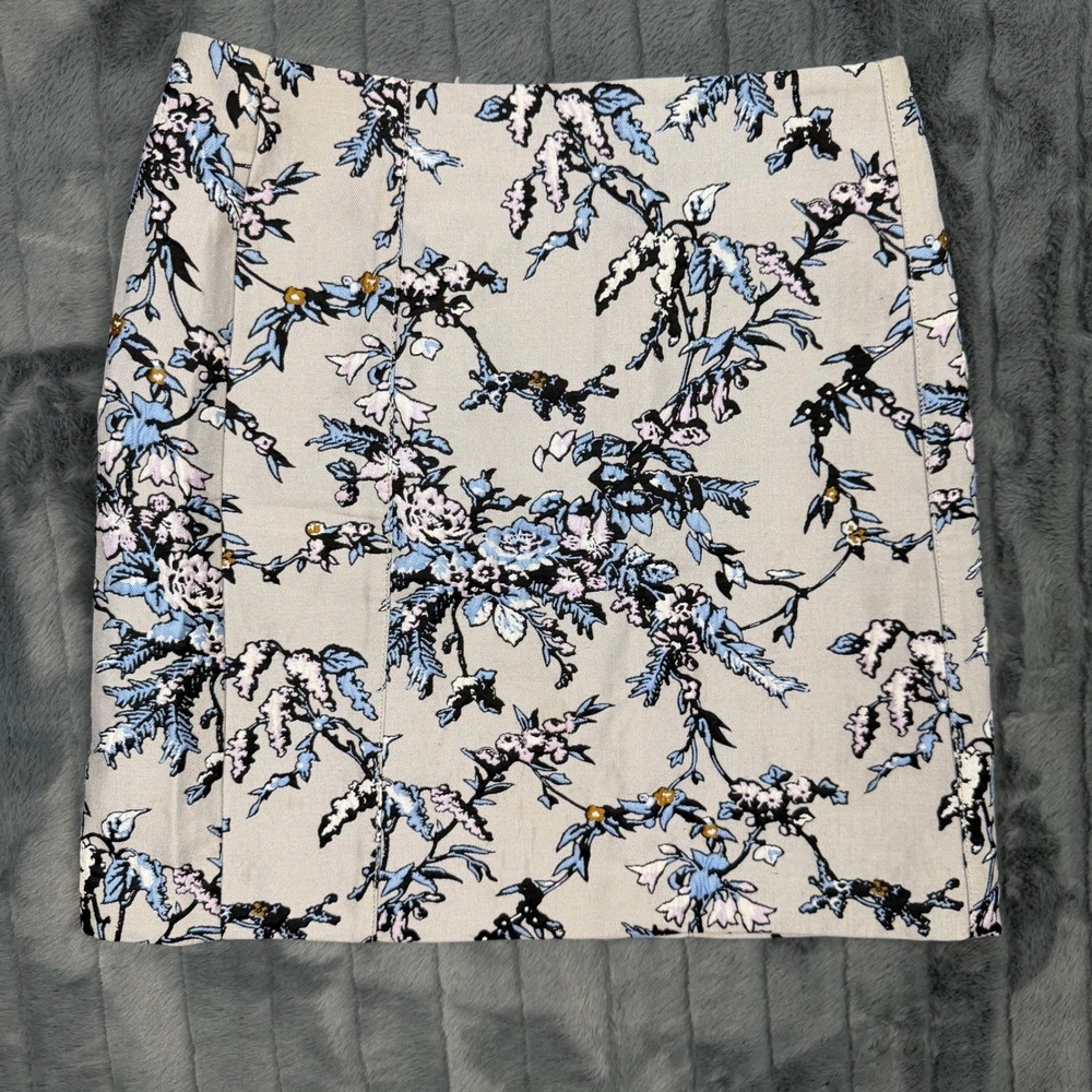 LOFT Womens Blue Floral Jacquard Mini Skirt Size 2 Gray A-Line Lined Casual Work